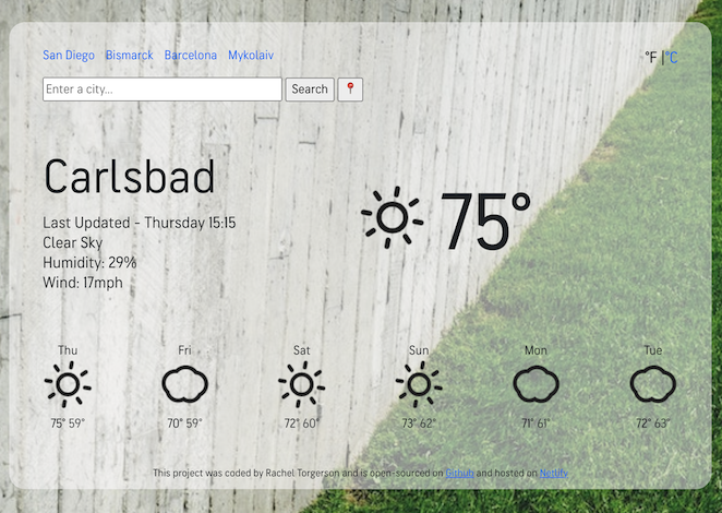 Weather website screenshot