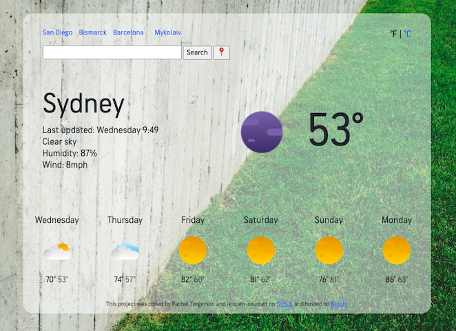 Weather website screenshot